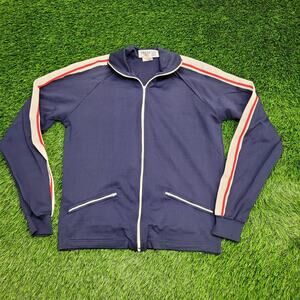 Vintage 90s MOD Crop Track Jacket M/L 21x26 Blue White Red